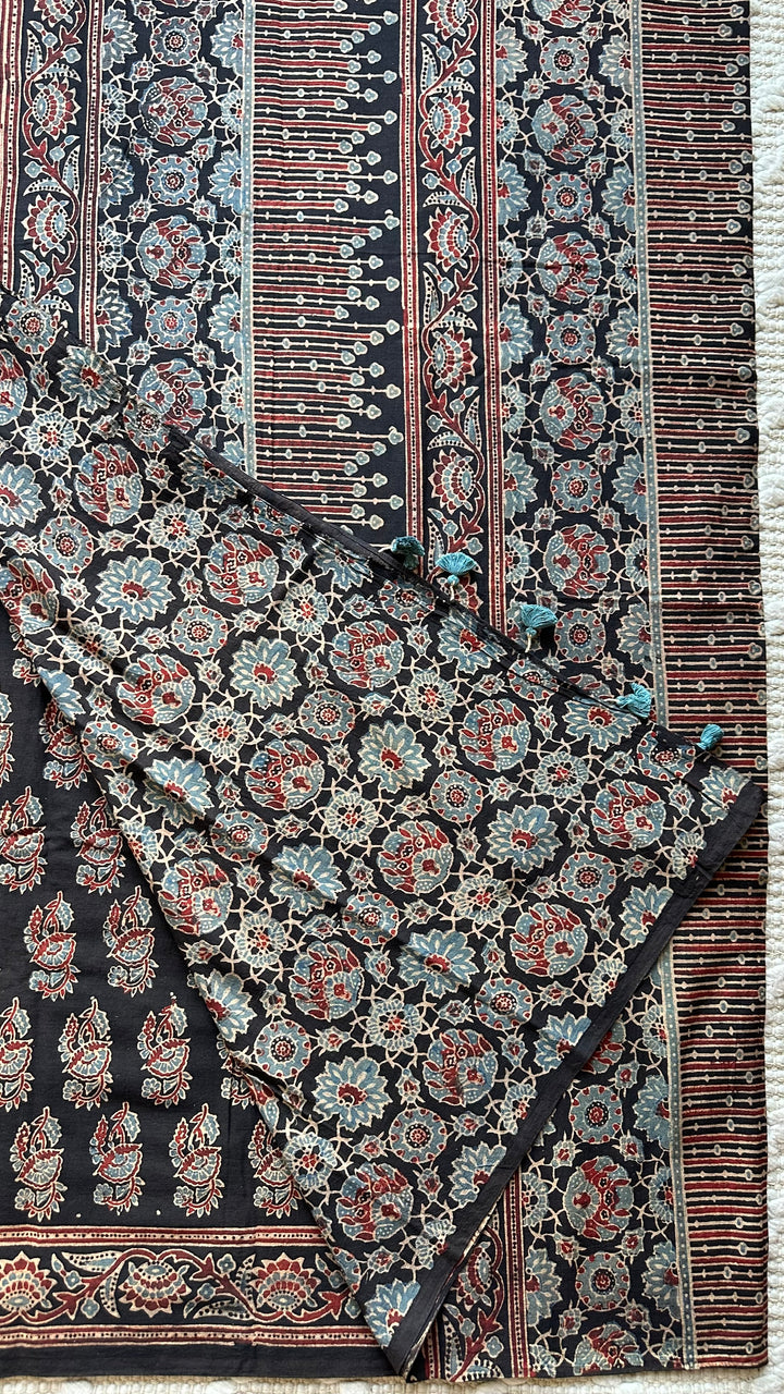 PREMIUM AJRAKH HAND BLOCK PRINTED PURE SOFT COTTON SAREE- 004