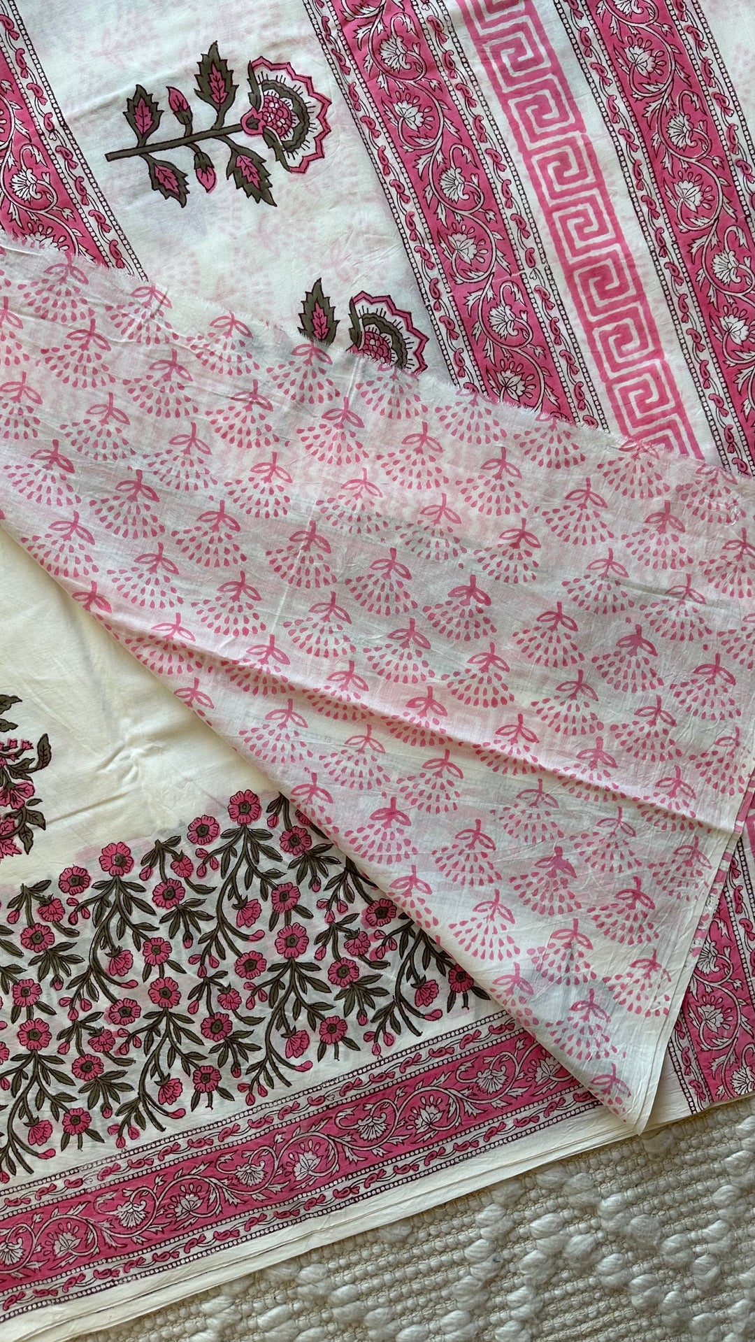 BAGRU HAND BLOCK PRINTED SOFT MULMUL COTTON SAREE- 055