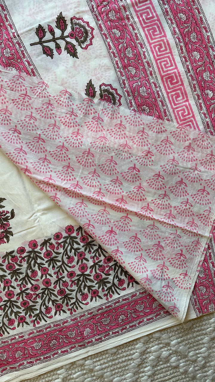 BAGRU HAND BLOCK PRINTED SOFT MULMUL COTTON SAREE- 055