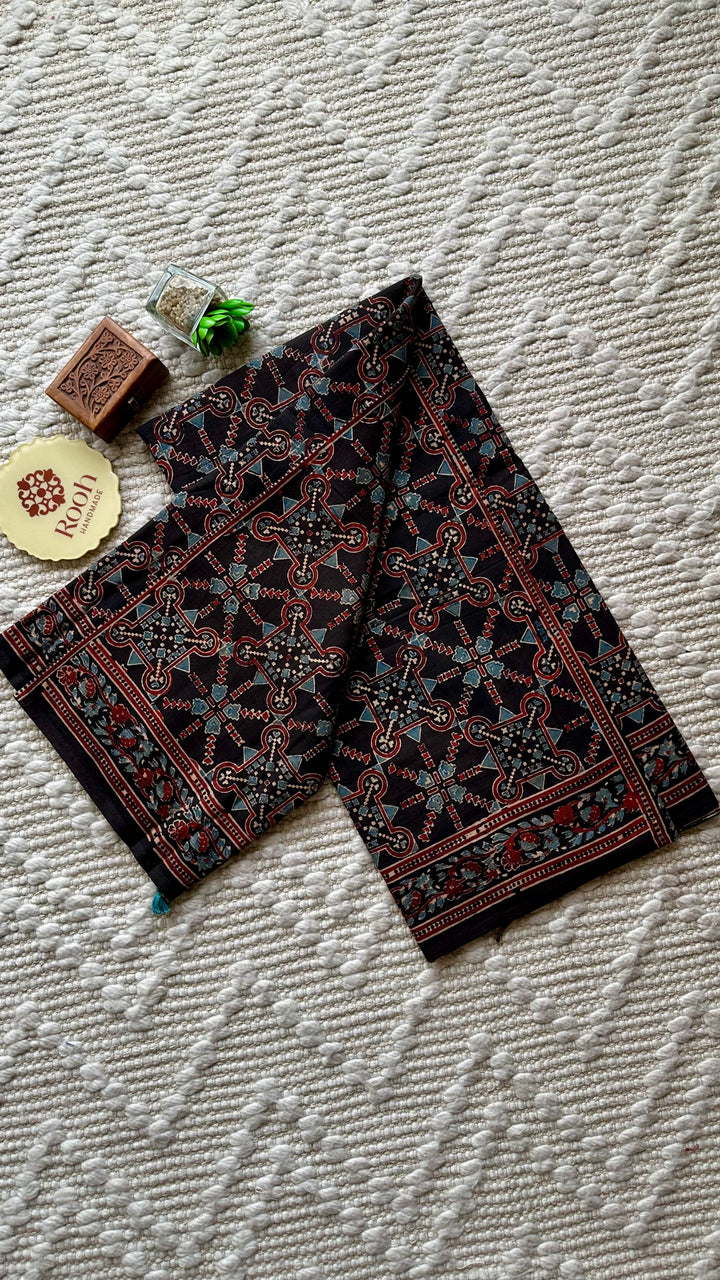 PREMIUM AJRAKH HAND BLOCK PRINTED PURE SOFT COTTON SAREE- 005