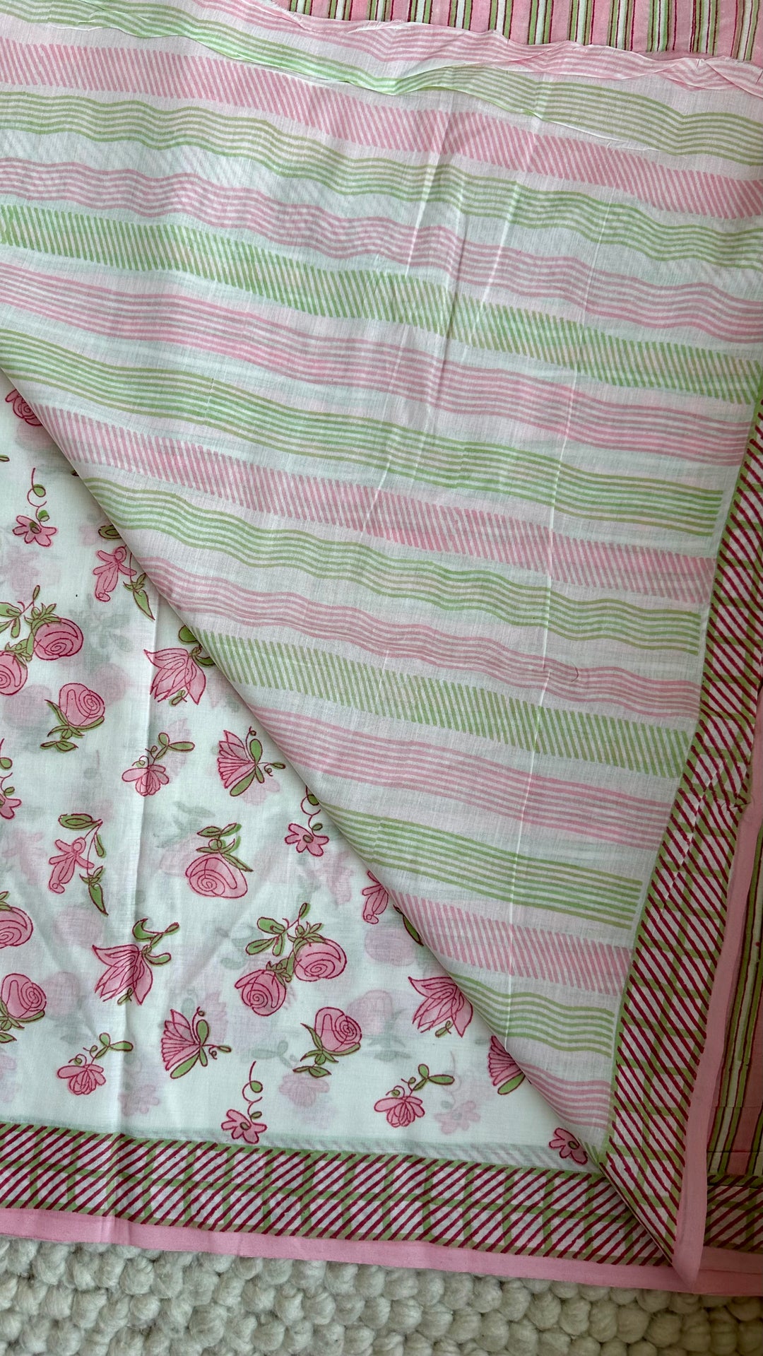 SANGANERI HAND BLOCK PRINTED SOFT COTTON SAREE- ENGLISH GARDEN