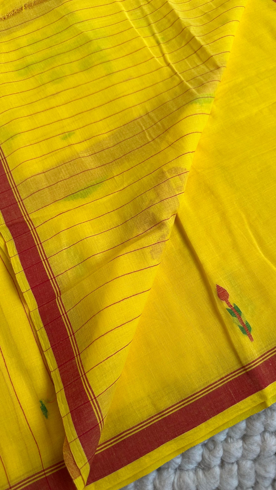 PREMIUM NEEDLE WORK JAMDANI HANDWOVEN AND HANDSPUN COTTON SAREE - MUSTARD YELLOW