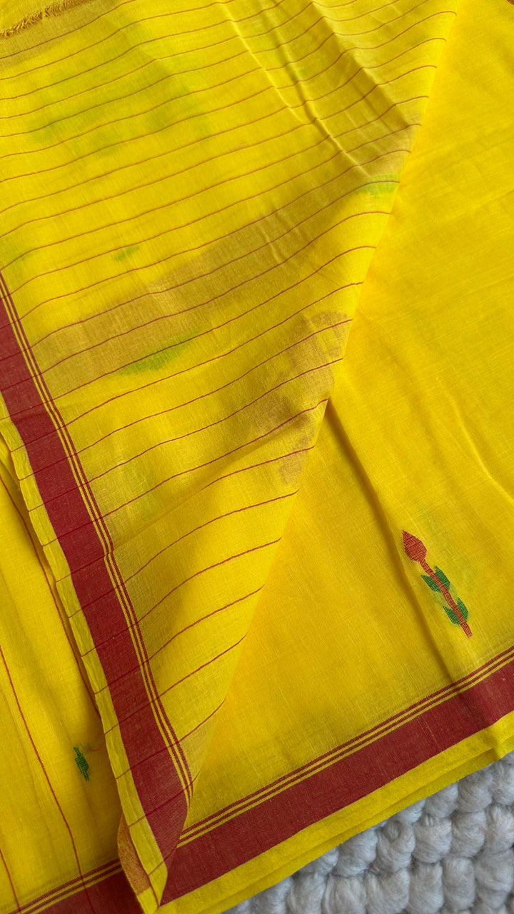 PREMIUM NEEDLE WORK JAMDANI HANDWOVEN AND HANDSPUN COTTON SAREE - MUSTARD YELLOW