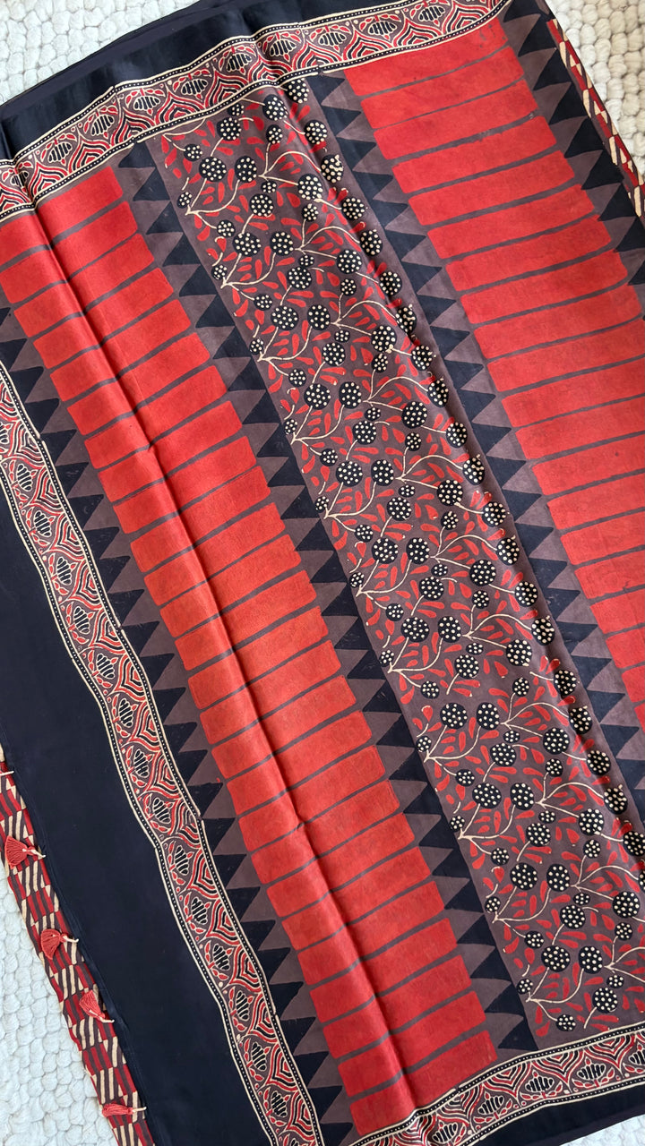 ROOH EXCLUSIVES- AJRAKH HAND BLOCK PRINTED PREMIUM MODAL SILK SAREE 03