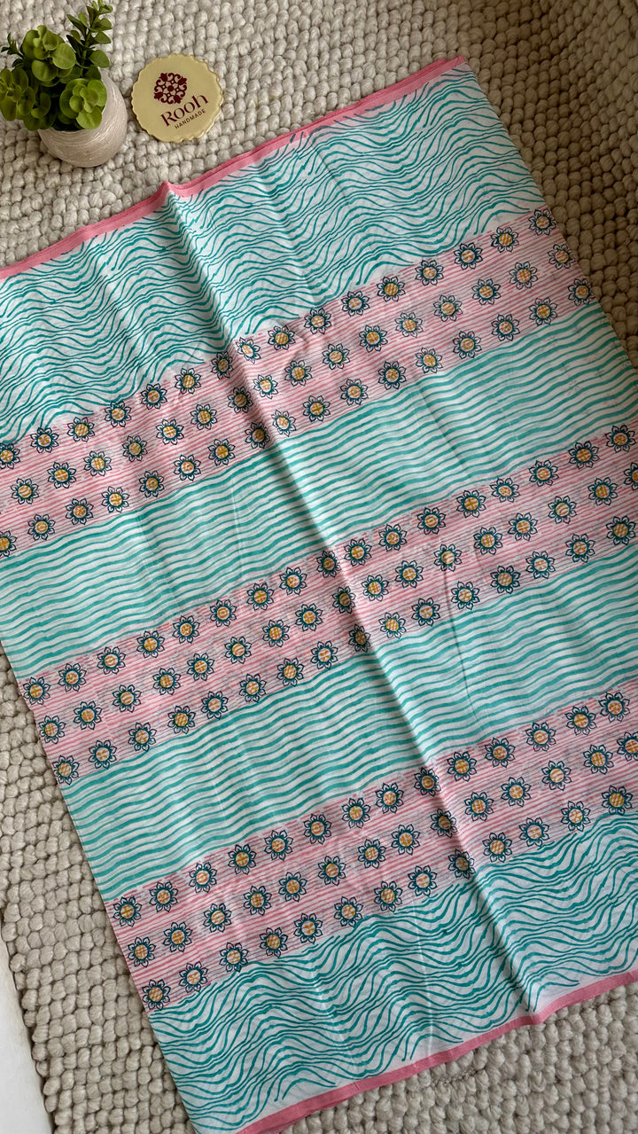 SANGANERI HAND BLOCK PRINTED SOFT COTTON SAREE- 029