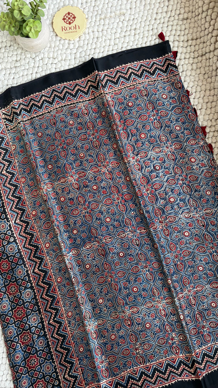 ROOH EXCLUSIVES- AJRAKH HAND BLOCK PRINTED PREMIUM MODAL SILK SAREE 09