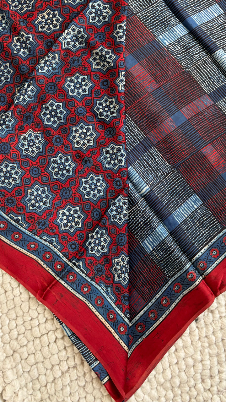 ROOH EXCLUSIVES- AJRAKH HAND BLOCK PRINTED PREMIUM MODAL SILK SAREE 10