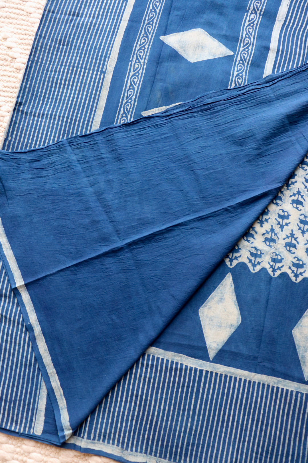 AKOLA INDIGO HAND BLOCK DABU PRINTED SOFT MULMUL COTTON SAREE- 018