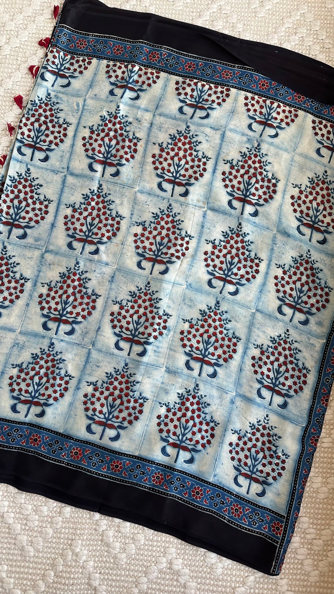 INDIGO PANES - PREMIUM AJRAKH HAND BLOCK PRINTED MODAL SILK SAREE