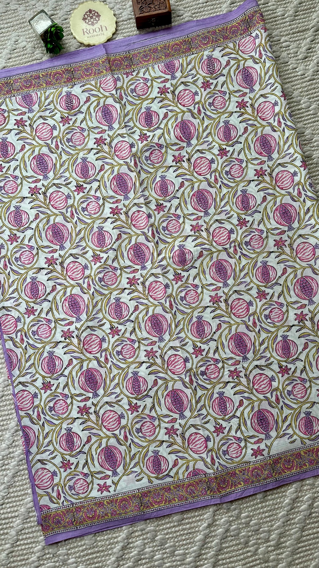 SANGANERI HAND BLOCK PRINTED SOFT MULMUL COTTON SAREE- 014