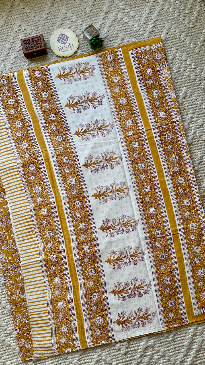 BAGRU HAND BLOCK PRINTED SOFT MULMUL COTTON SAREE- 075