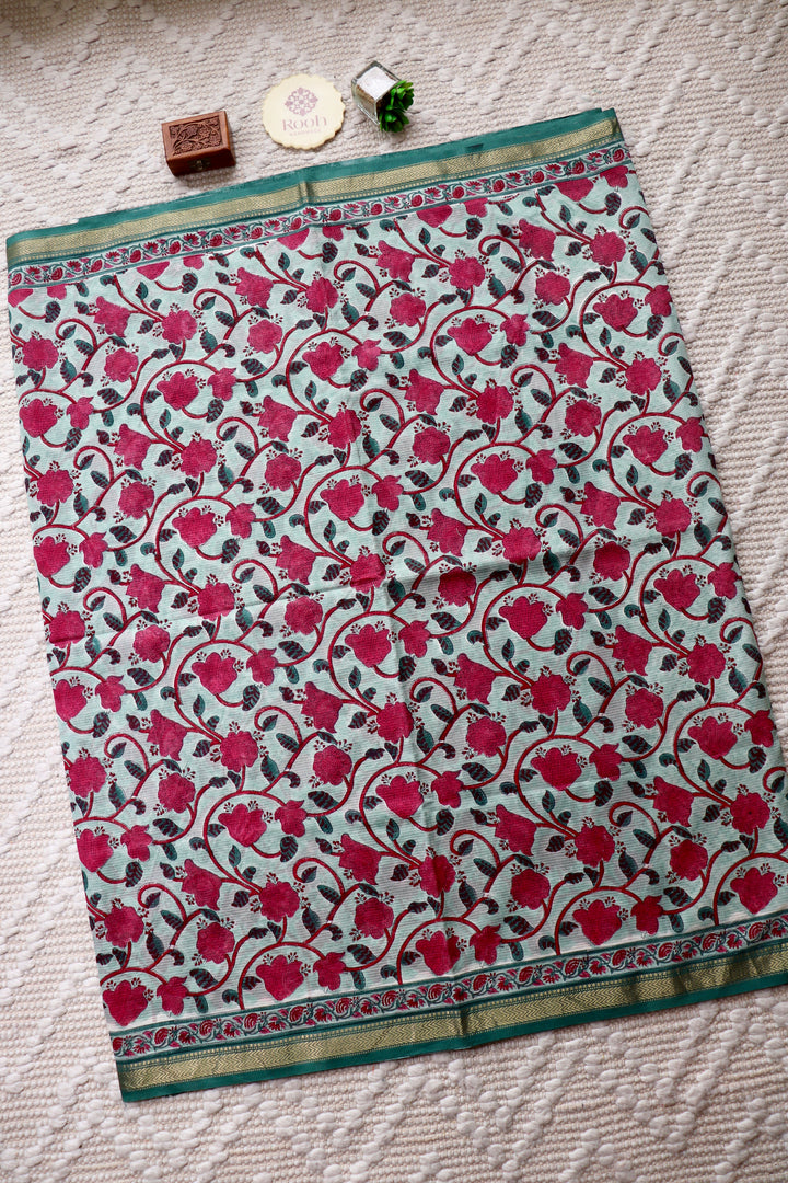 SANGANERI HAND BLOCK PRINTED SILK COTTON SAREE- 001