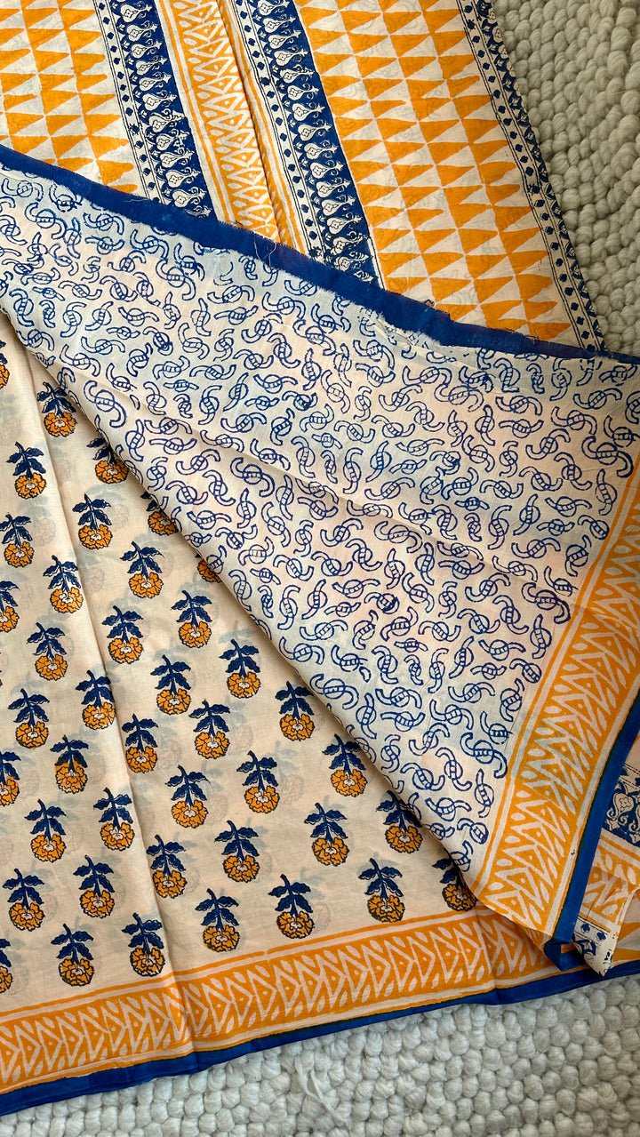 BAGRU HAND BLOCK PRINTED SOFT MULMUL COTTON SAREE- 142