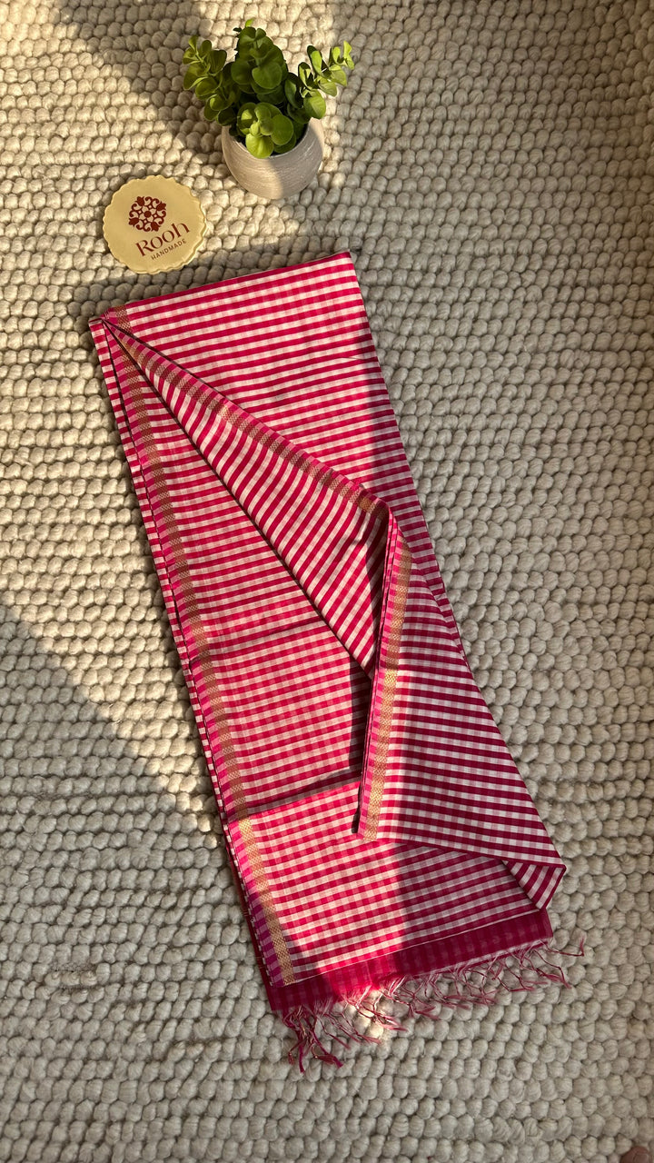 RANI PINK CHECKS - PREMIUM HANDWOVEN MAHESHWARI SILK BY COTTON SAREE (DISPATCH TIME IS 15-20 DAYS)