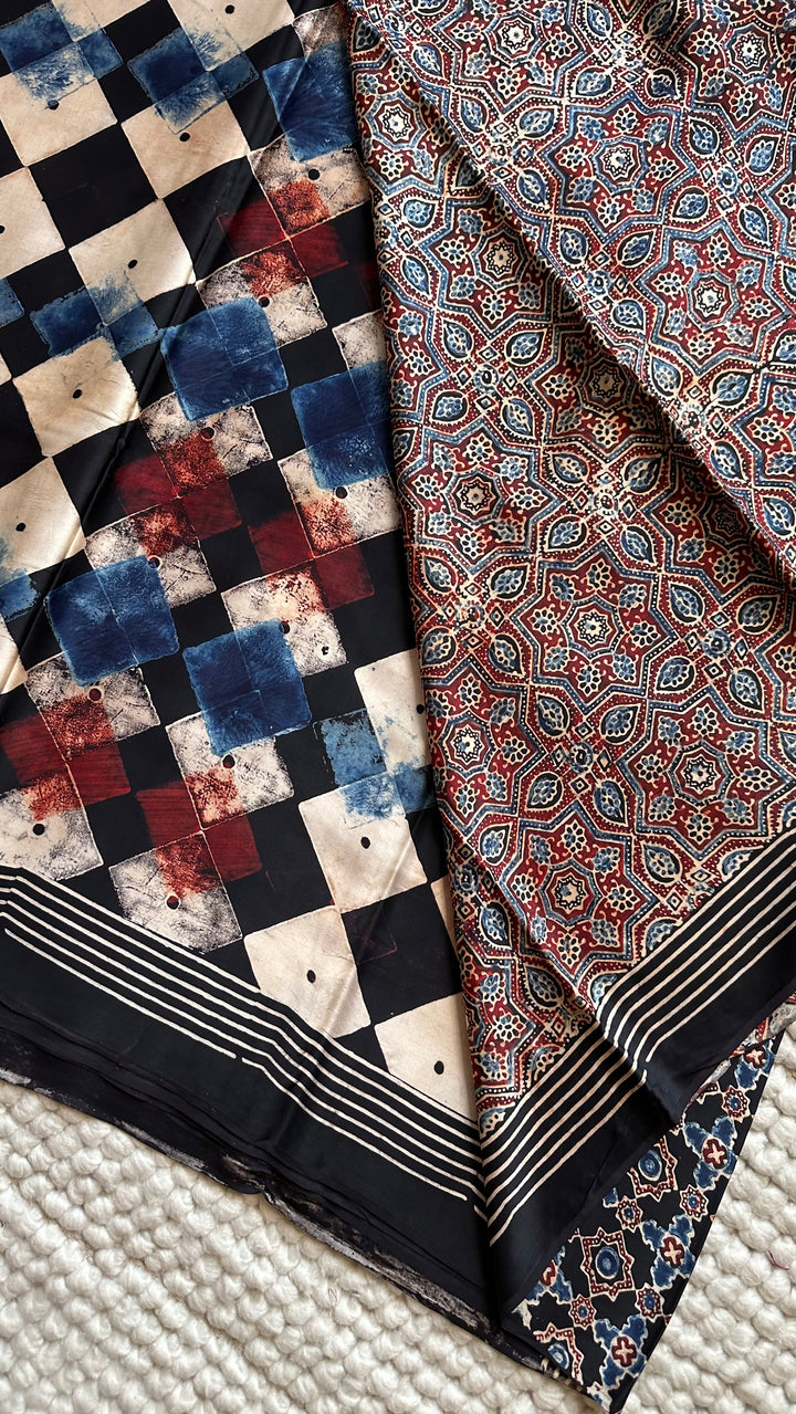 ROOH EXCLUSIVES- AJRAKH HAND BLOCK PRINTED PREMIUM MODAL SILK SAREE 20