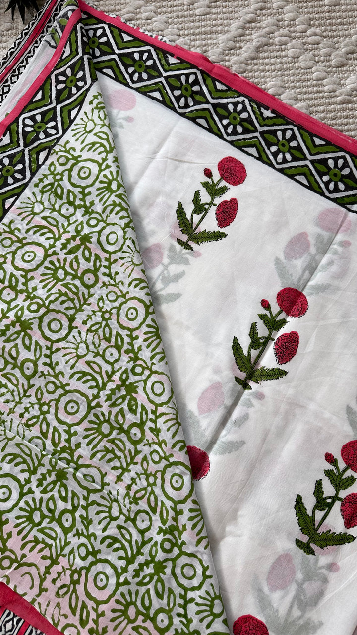 BAGRU HAND BLOCK PRINTED SOFT MULMUL COTTON SAREE- 066