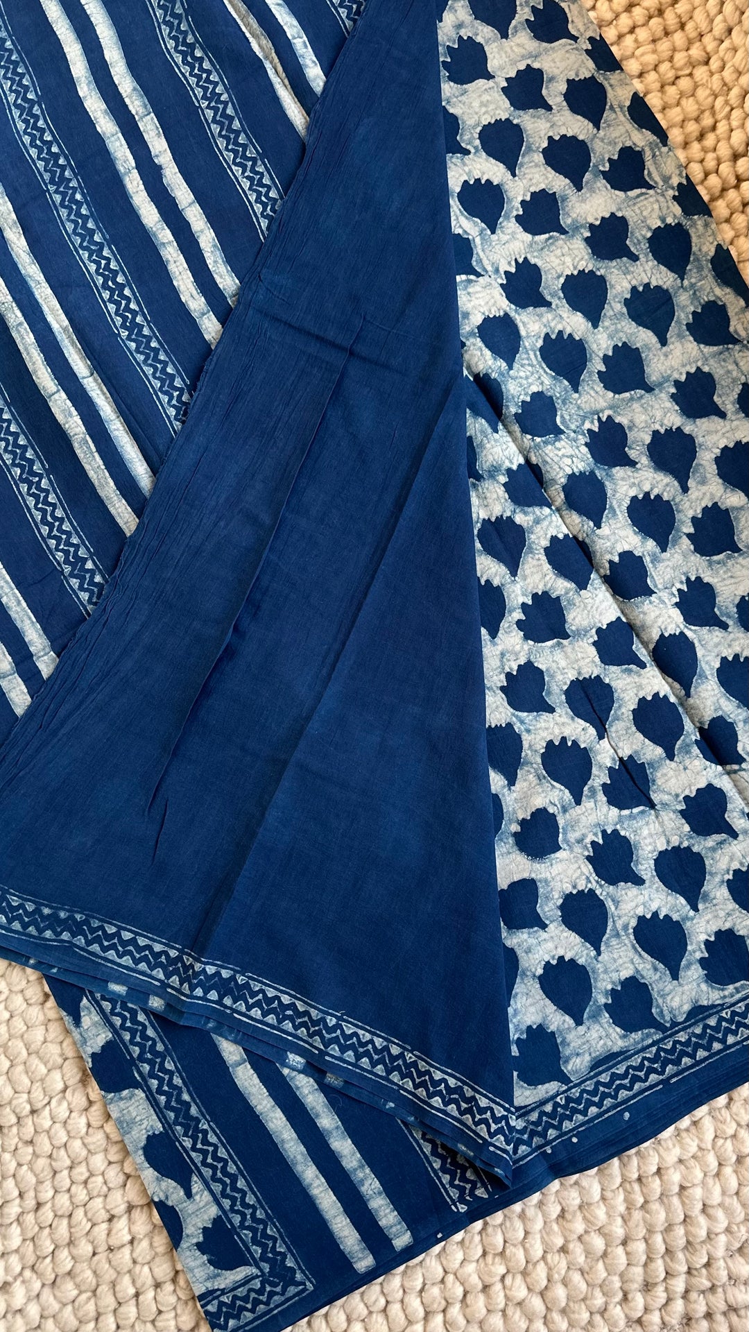 AKOLA INDIGO HAND BLOCK DABU PRINTED SOFT MULMUL COTTON SAREE- 028
