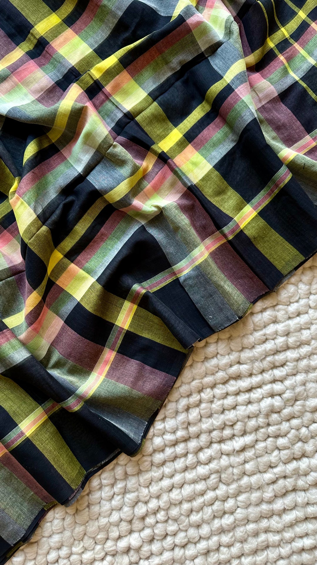 HANDWOVEN MULTICOLOUR CHECKERED MULMUL COTTON SAREE - 03 (DISPATCH TIME - 5 TO 7 DAYS)