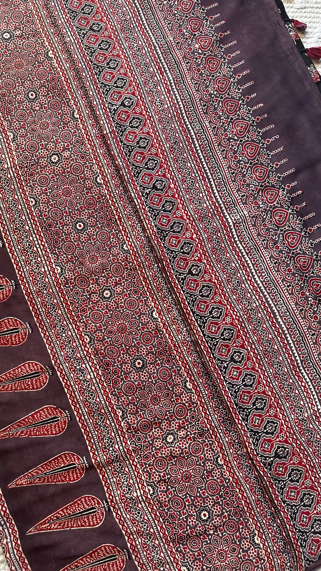 LOTUS BLOOMS 01 - SUPER PREMIUM & BUTTERY SOFT AJRAKH HAND BLOCK PRINTED MODAL SILK SAREE