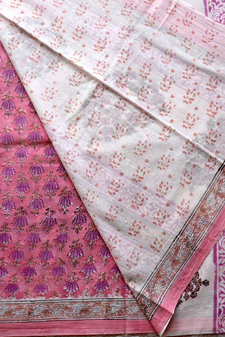 BAGRU HAND BLOCK PRINTED SOFT MULMUL COTTON SAREE- 088