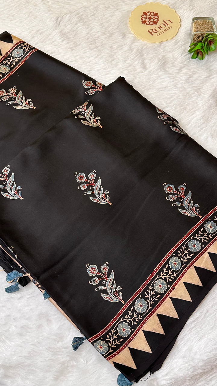 RAATRI - PREMIUM AJRAKH HAND BLOCK PRINTED MODAL SILK SAREE