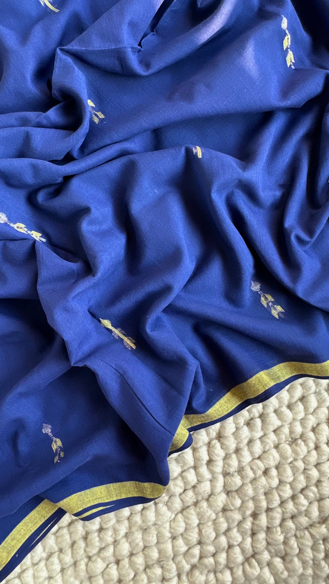 PREMIUM JAMDANI WEAVE HANDWOVEN AND HANDSPUN COTTON SAREE - SAPPHIRE BLUE