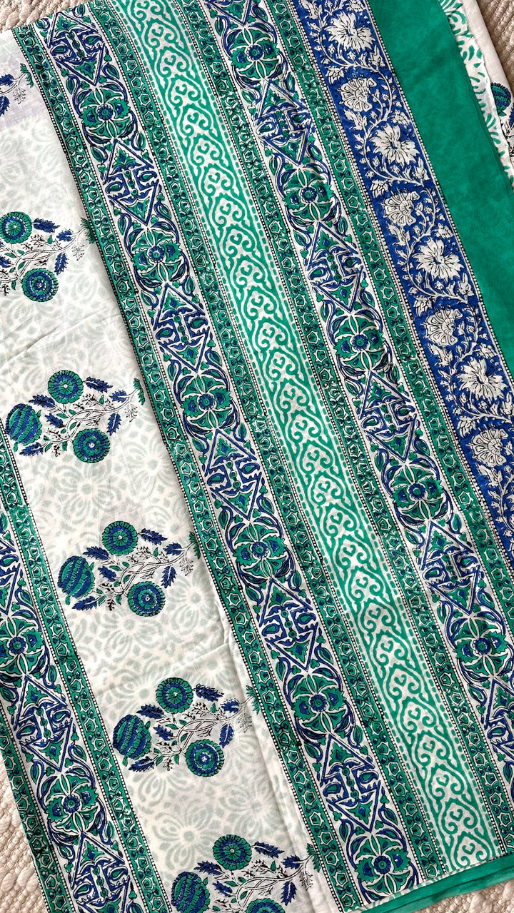 BAGRU HAND BLOCK PRINTED SOFT MULMUL COTTON SAREE- 065