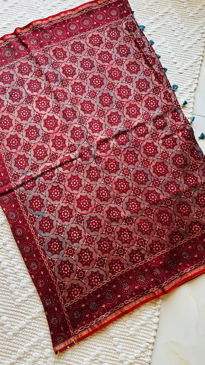 LALEEMA - AJRAKH HAND BLOCK PRINTED CHANDERI SILK COTTON SAREE