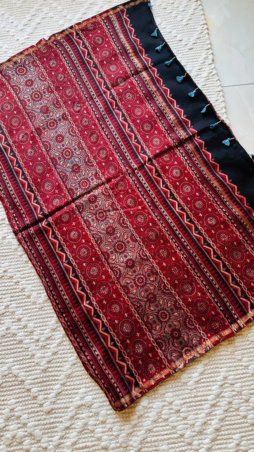 LALEEMA - AJRAKH HAND BLOCK PRINTED CHANDERI SILK COTTON SAREE