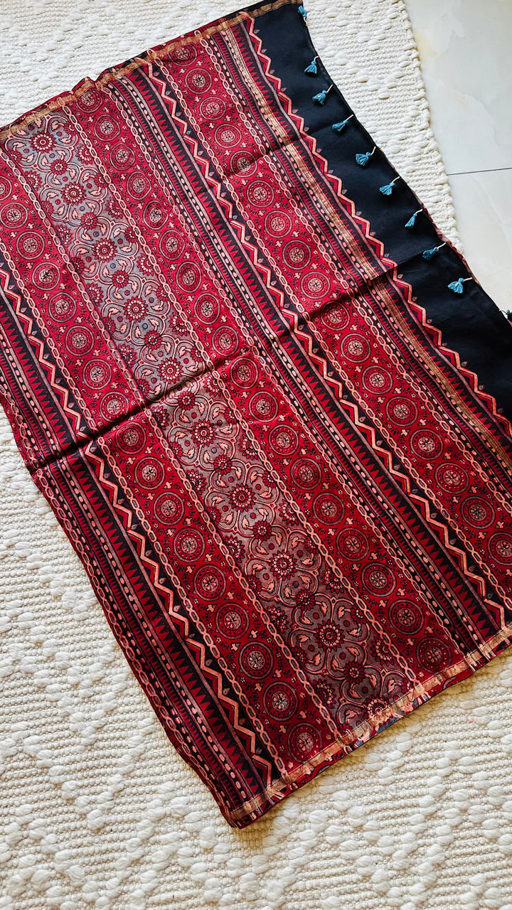 LALEEMA - AJRAKH HAND BLOCK PRINTED CHANDERI SILK COTTON SAREE