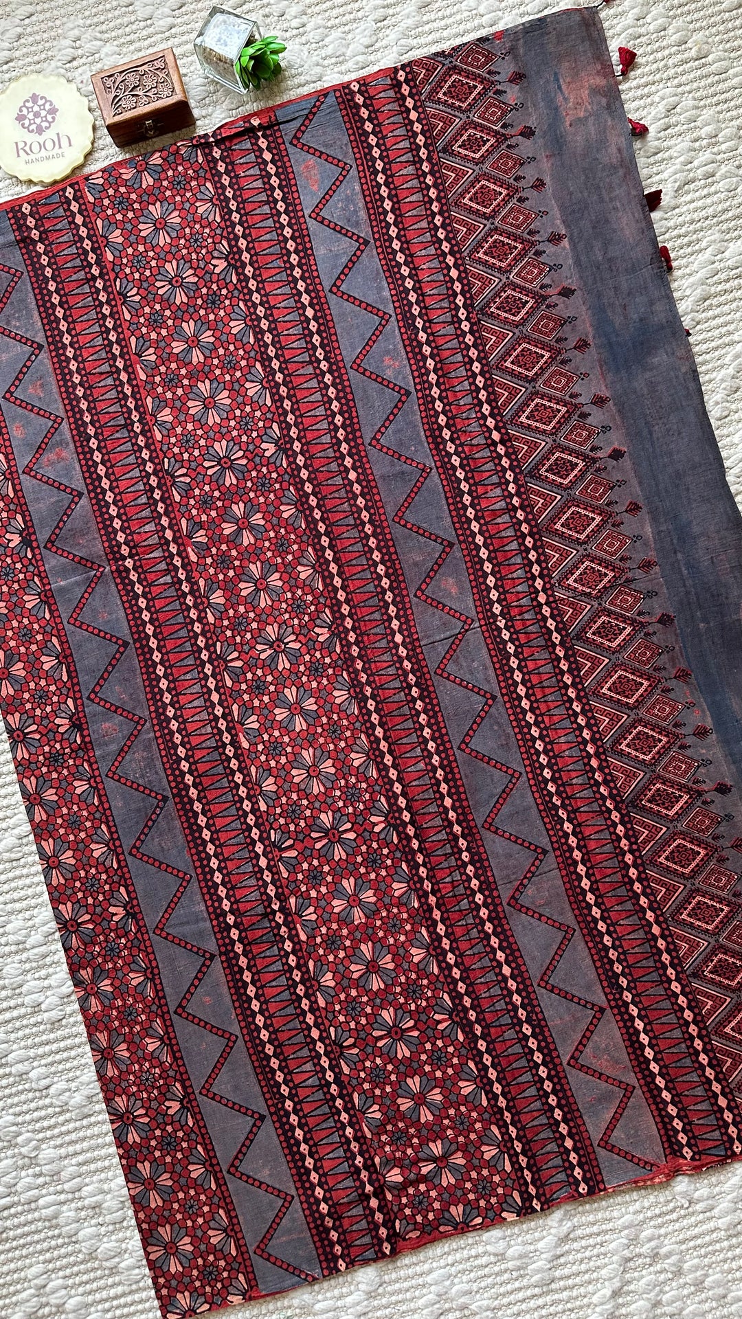 PREMIUM AJRAKH HAND BLOCK PRINTED PURE SOFT COTTON SAREE- 002