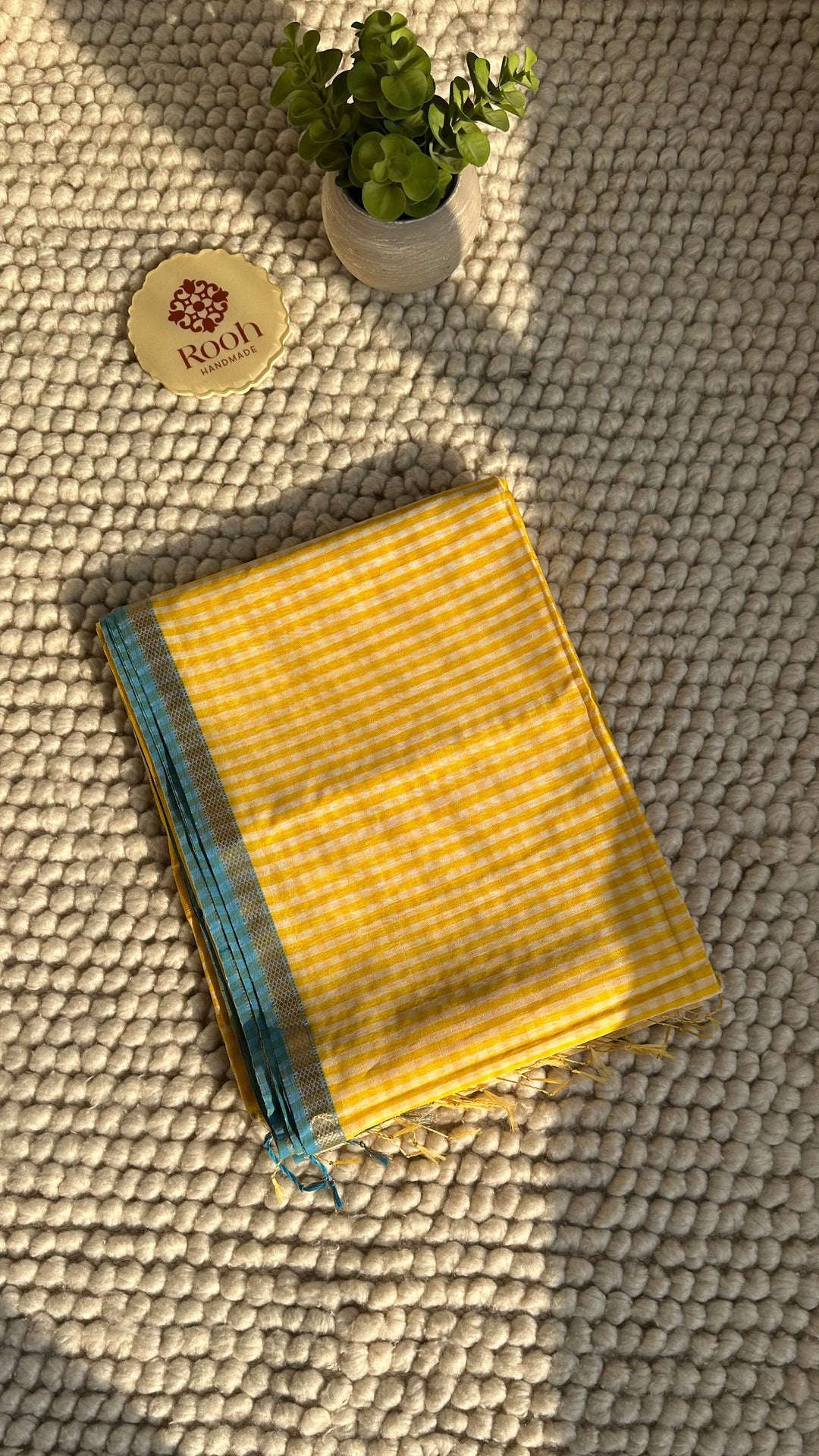 SUNSHINE YELLOW CHECKS - PREMIUM HANDWOVEN MAHESHWARI SILK BY COTTON SAREE (DISPATCH TIME IS 15-20 DAYS)