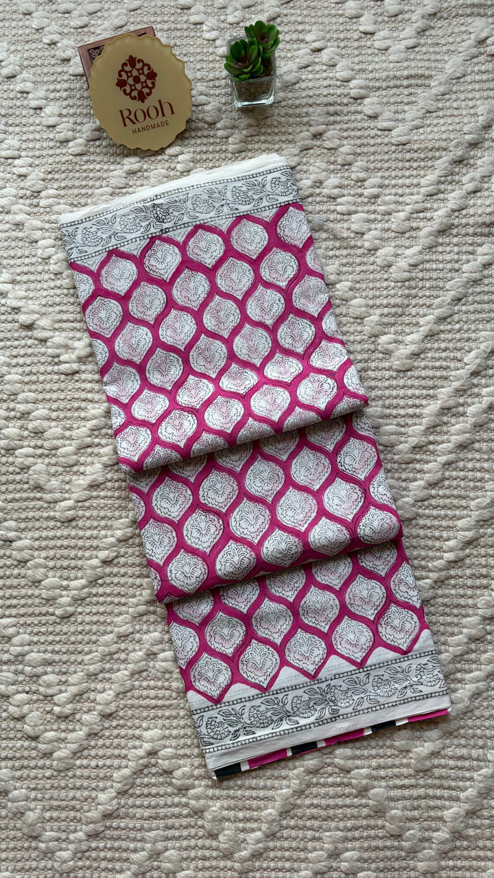 BAGRU HAND BLOCK PRINTED SOFT MULMUL COTTON SAREE- 109