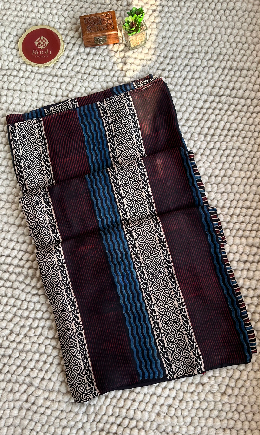 ABSTRACT DREAMS - AJRAKH HAND BLOCK PRINTED PREMIUM MODAL SILK SAREE