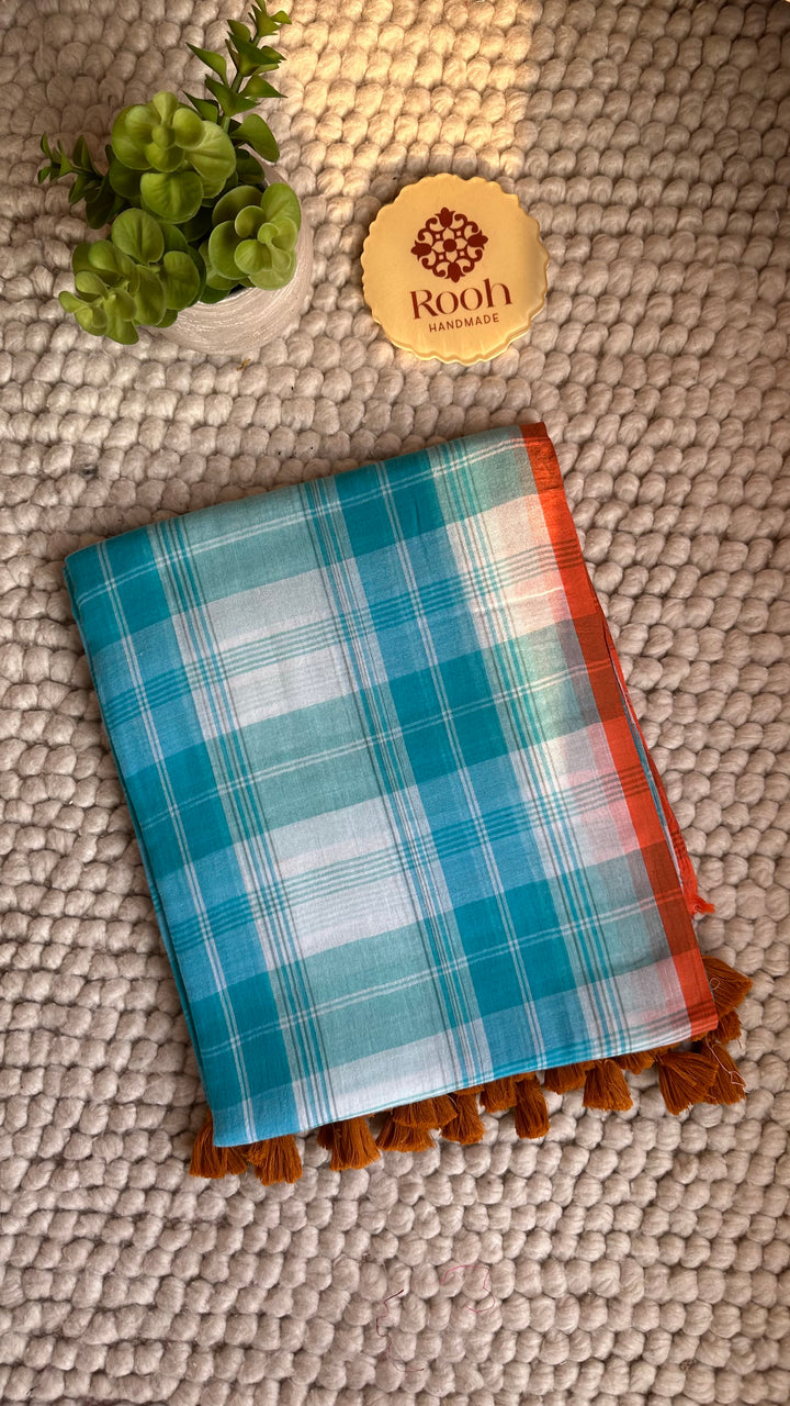 MULTICOLOUR CHECKS PURE SUPER SOFT MULMUL COTTON SAREE - 017