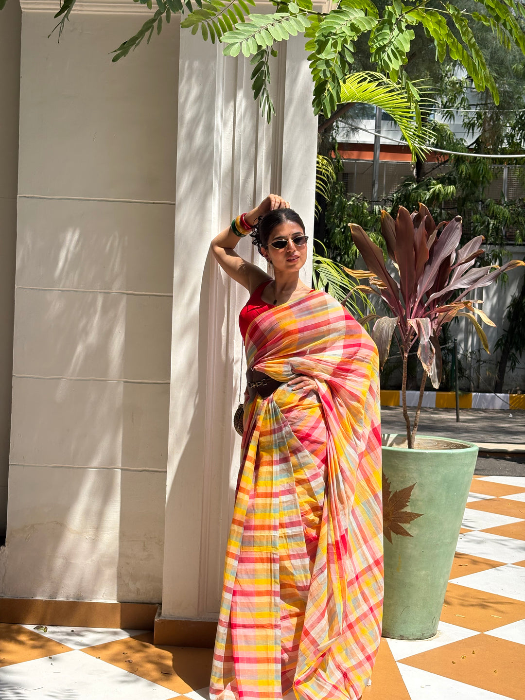 HANDWOVEN MULTICOLOUR CHECKERED MULMUL COTTON SAREE - 04 (DISPATCH TIME - 7 TO 10 DAYS)