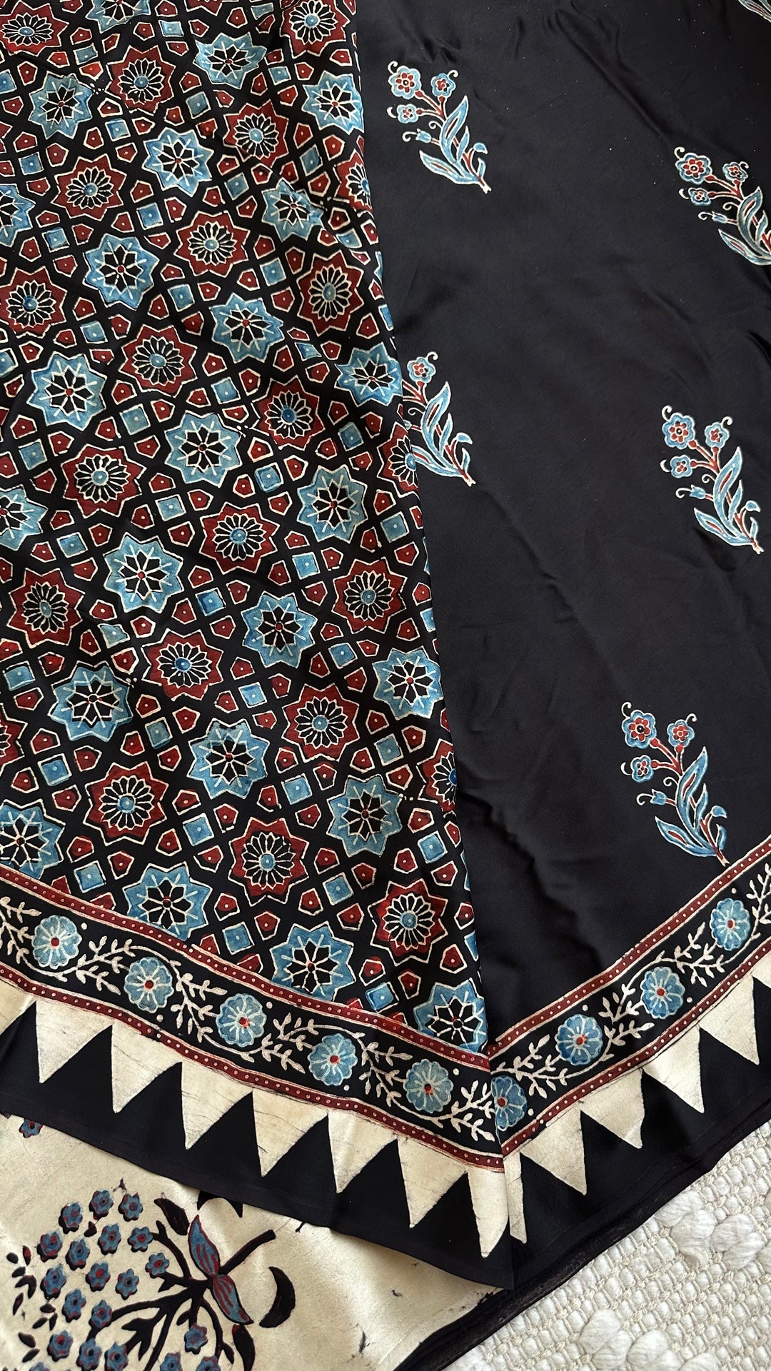 RAATRI - PREMIUM AJRAKH HAND BLOCK PRINTED MODAL SILK SAREE