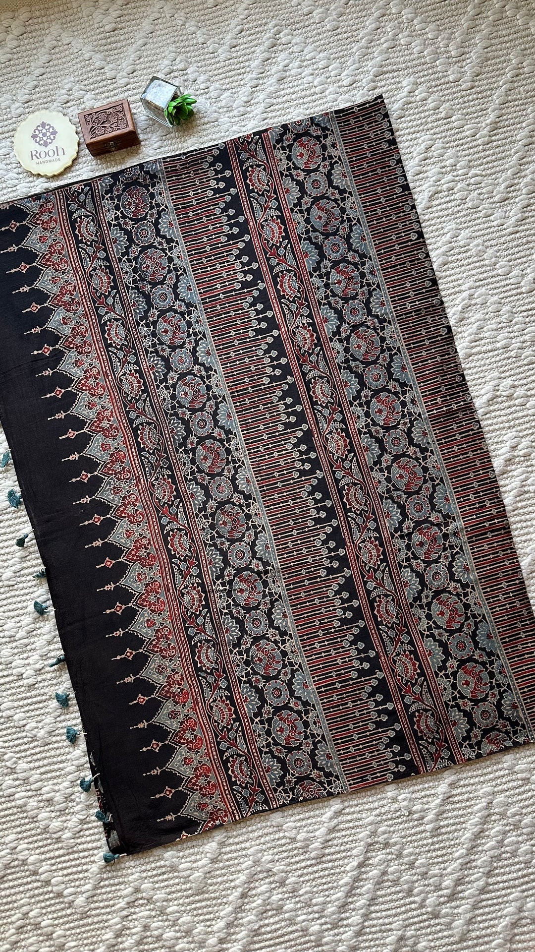 PREMIUM AJRAKH HAND BLOCK PRINTED PURE SOFT COTTON SAREE- 004