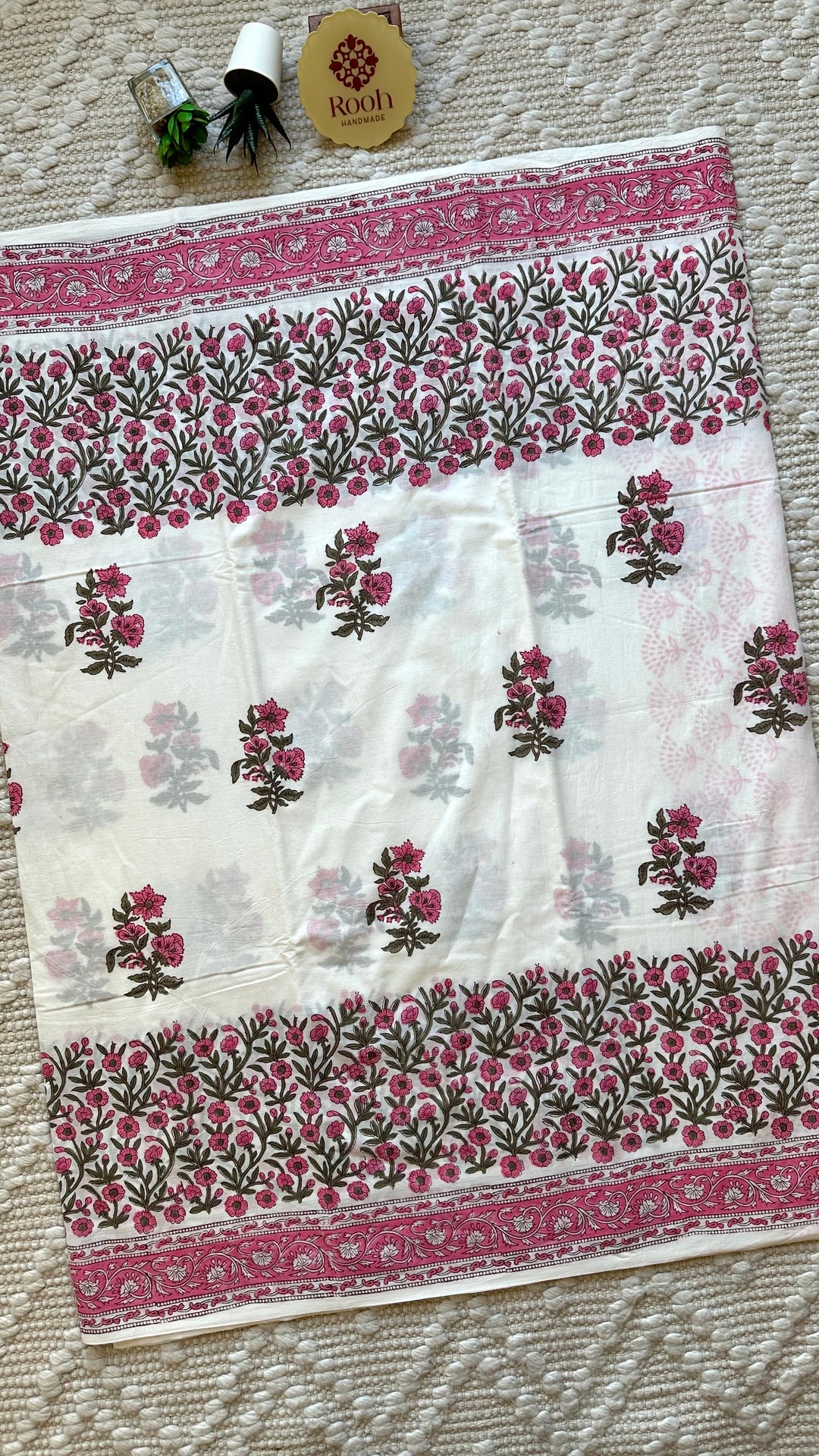 BAGRU HAND BLOCK PRINTED SOFT MULMUL COTTON SAREE- 055