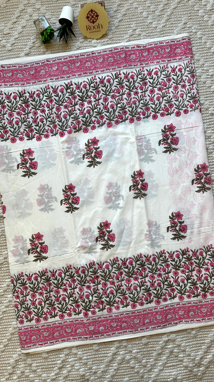 BAGRU HAND BLOCK PRINTED SOFT MULMUL COTTON SAREE- 055