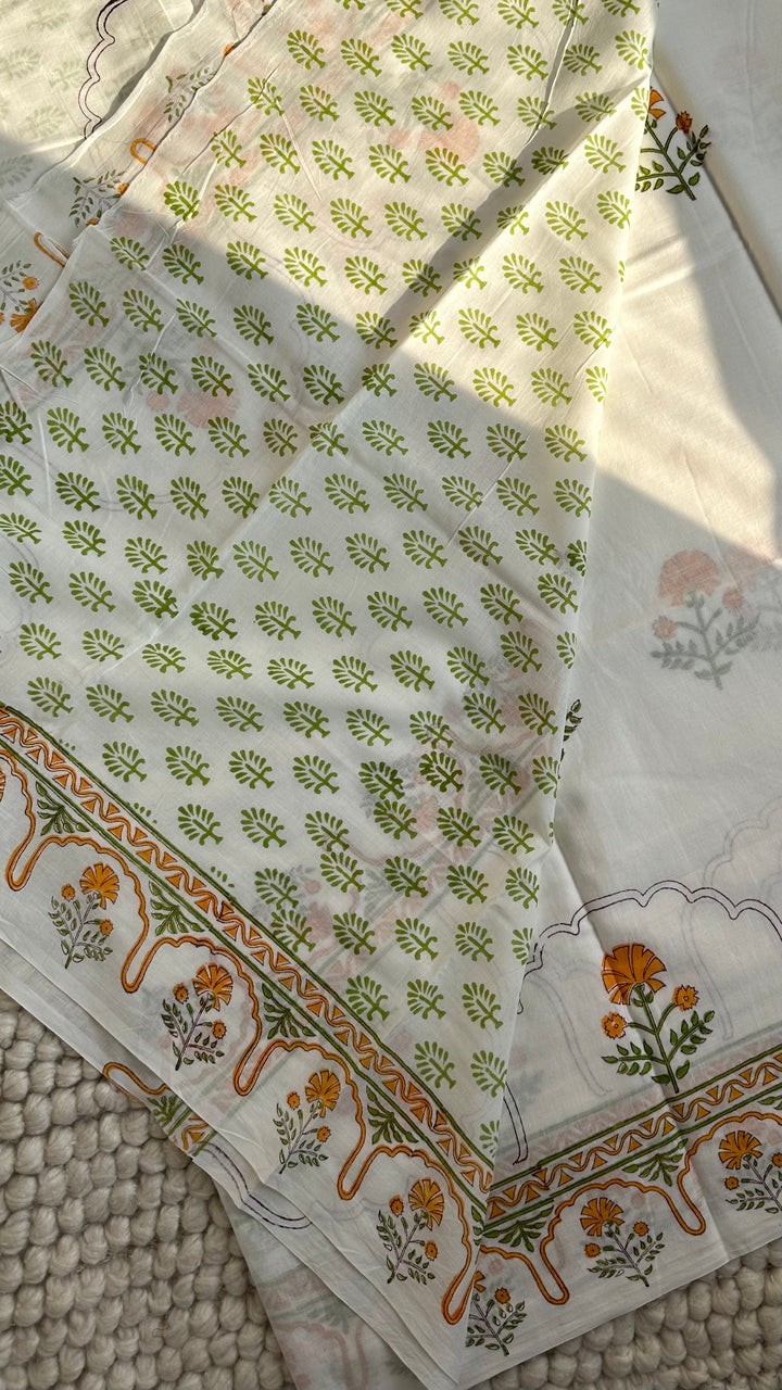 BAGRU HAND BLOCK PRINTED SOFT MULMUL COTTON SAREE- 115 (DISPATCH TIME - 7-10 DAYS)