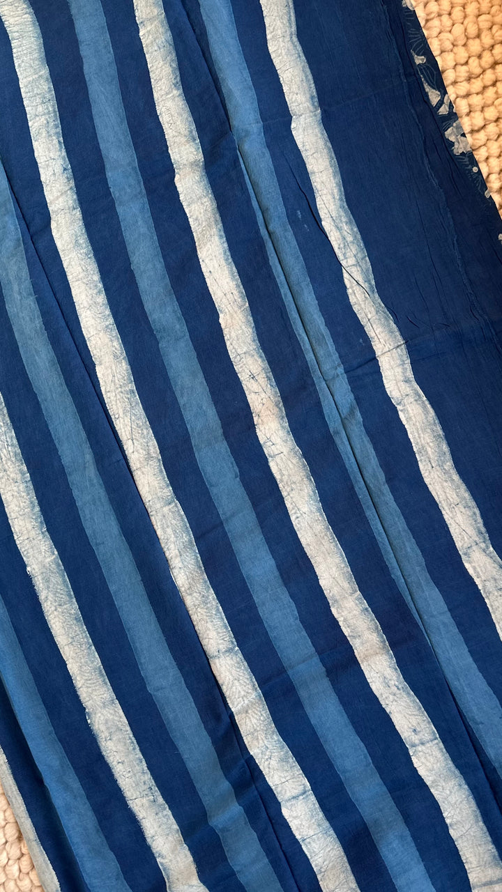 AKOLA INDIGO HAND BLOCK DABU PRINTED SOFT MULMUL COTTON SAREE- 002