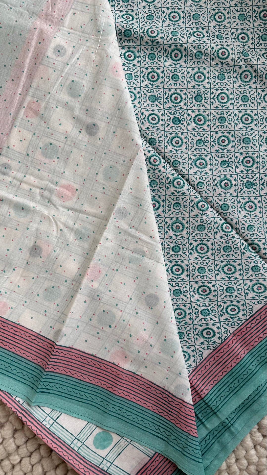 SANGANERI HAND BLOCK PRINTED SOFT COTTON SAREE- 030