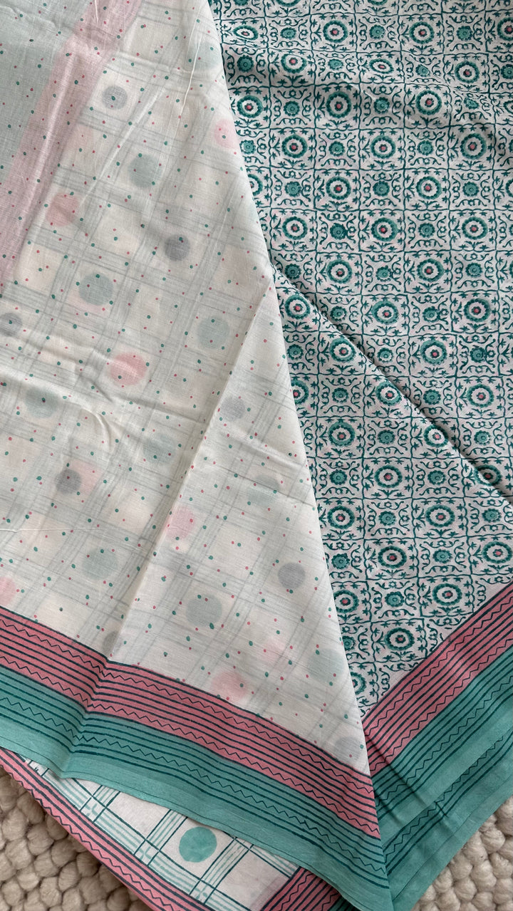 SANGANERI HAND BLOCK PRINTED SOFT COTTON SAREE- 030