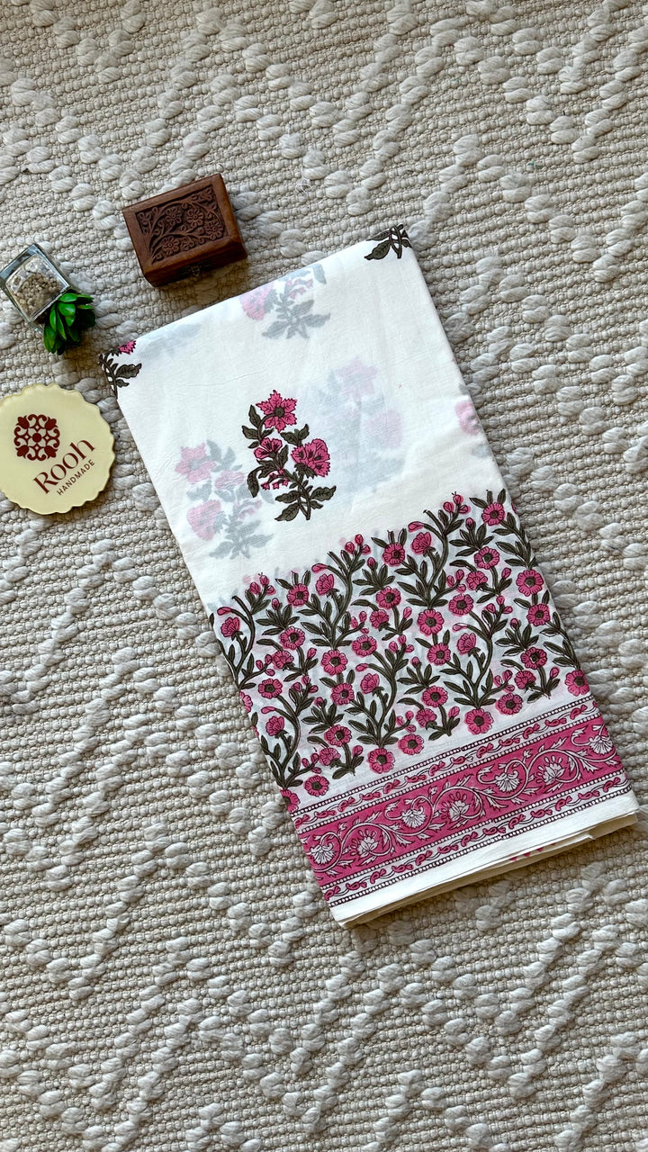 BAGRU HAND BLOCK PRINTED SOFT MULMUL COTTON SAREE- 055
