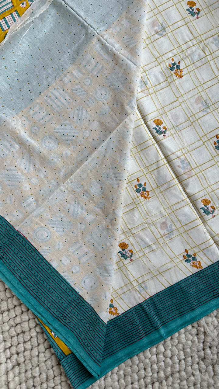 SANGANERI HAND BLOCK PRINTED SOFT COTTON SAREE- 022