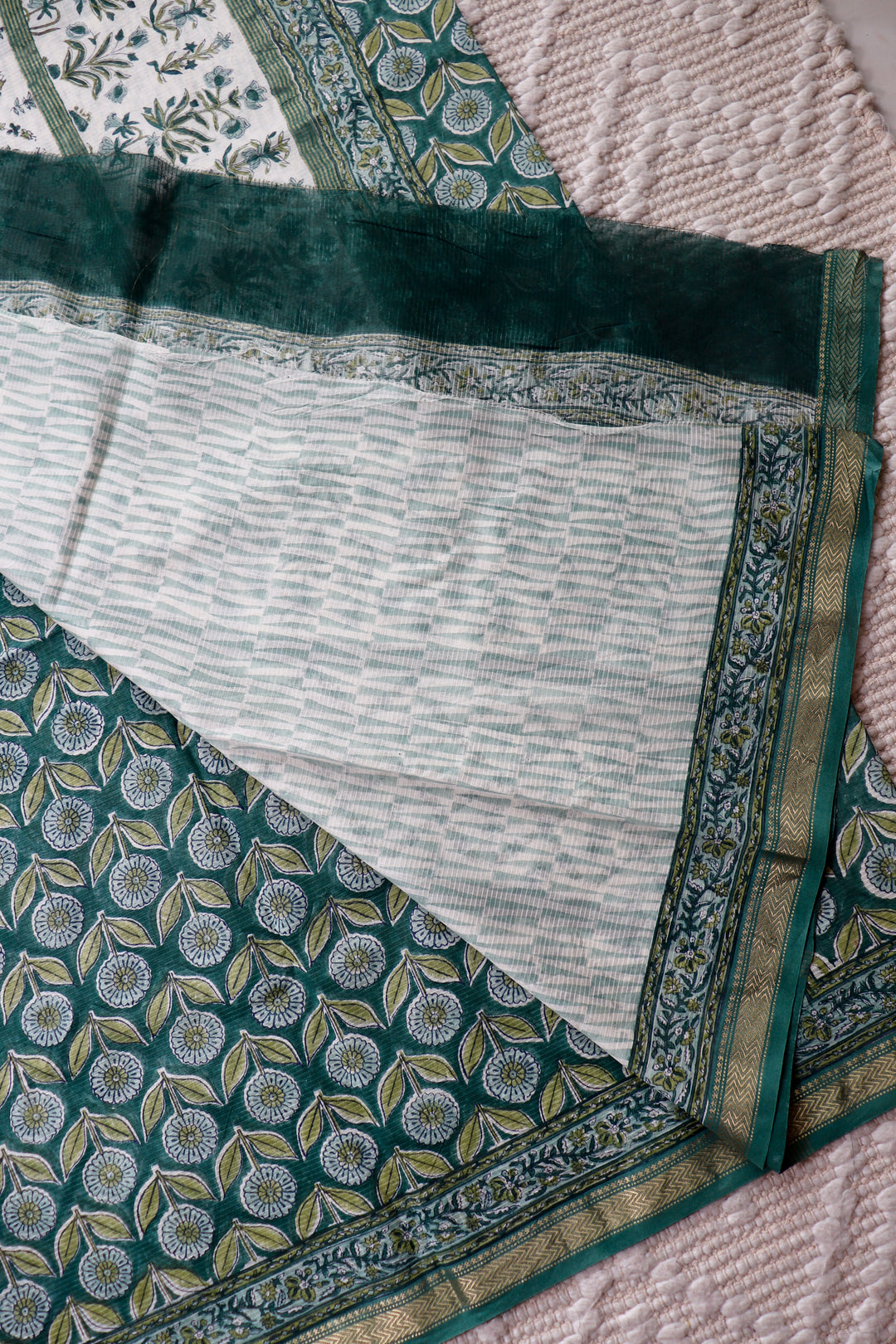 SANGANERI HAND BLOCK PRINTED SILK COTTON SAREE- 003