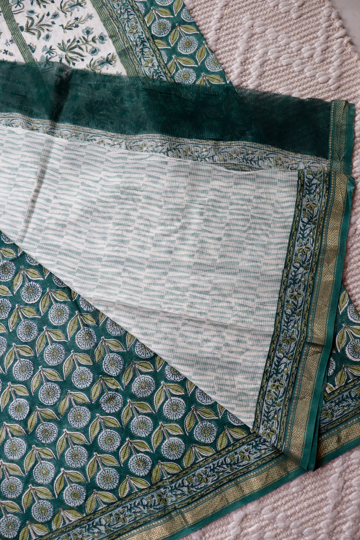 SANGANERI HAND BLOCK PRINTED SILK COTTON SAREE- 003