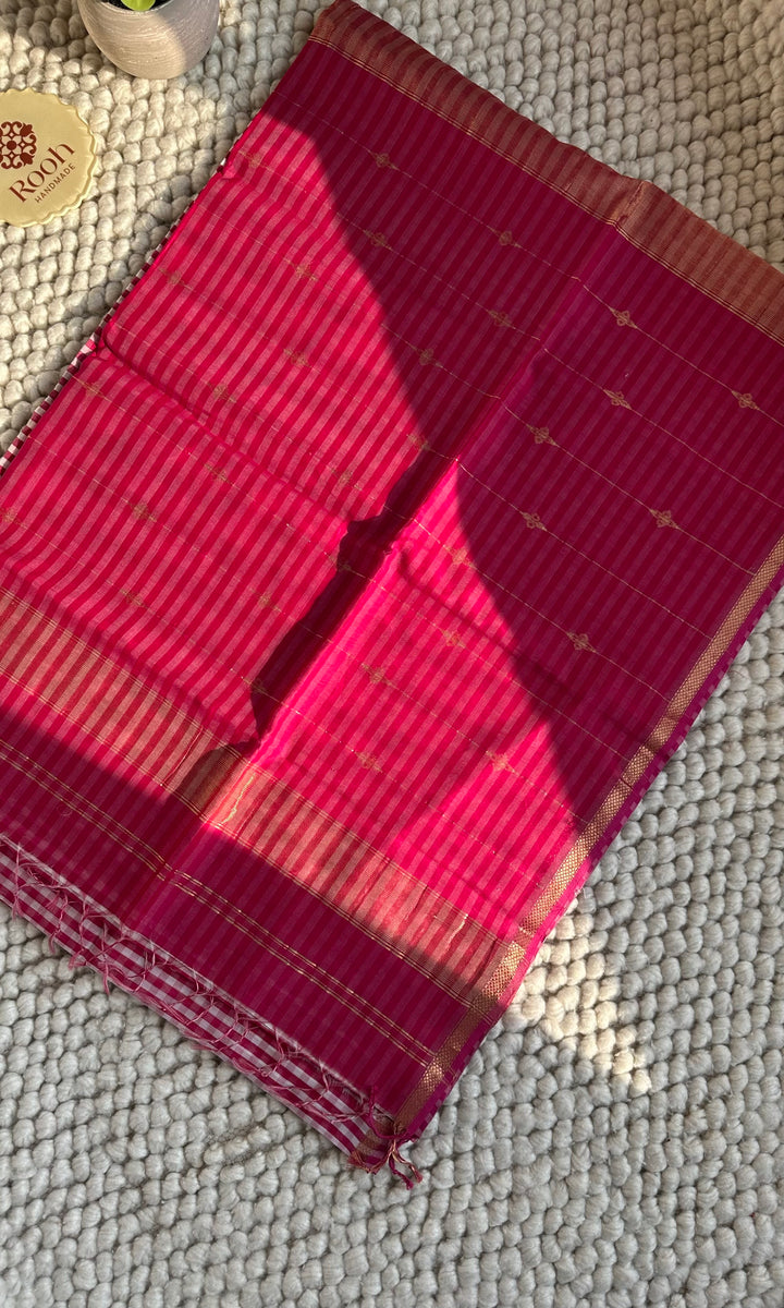 RANI PINK CHECKS - PREMIUM HANDWOVEN MAHESHWARI SILK BY COTTON SAREE (DISPATCH TIME IS 15-20 DAYS)