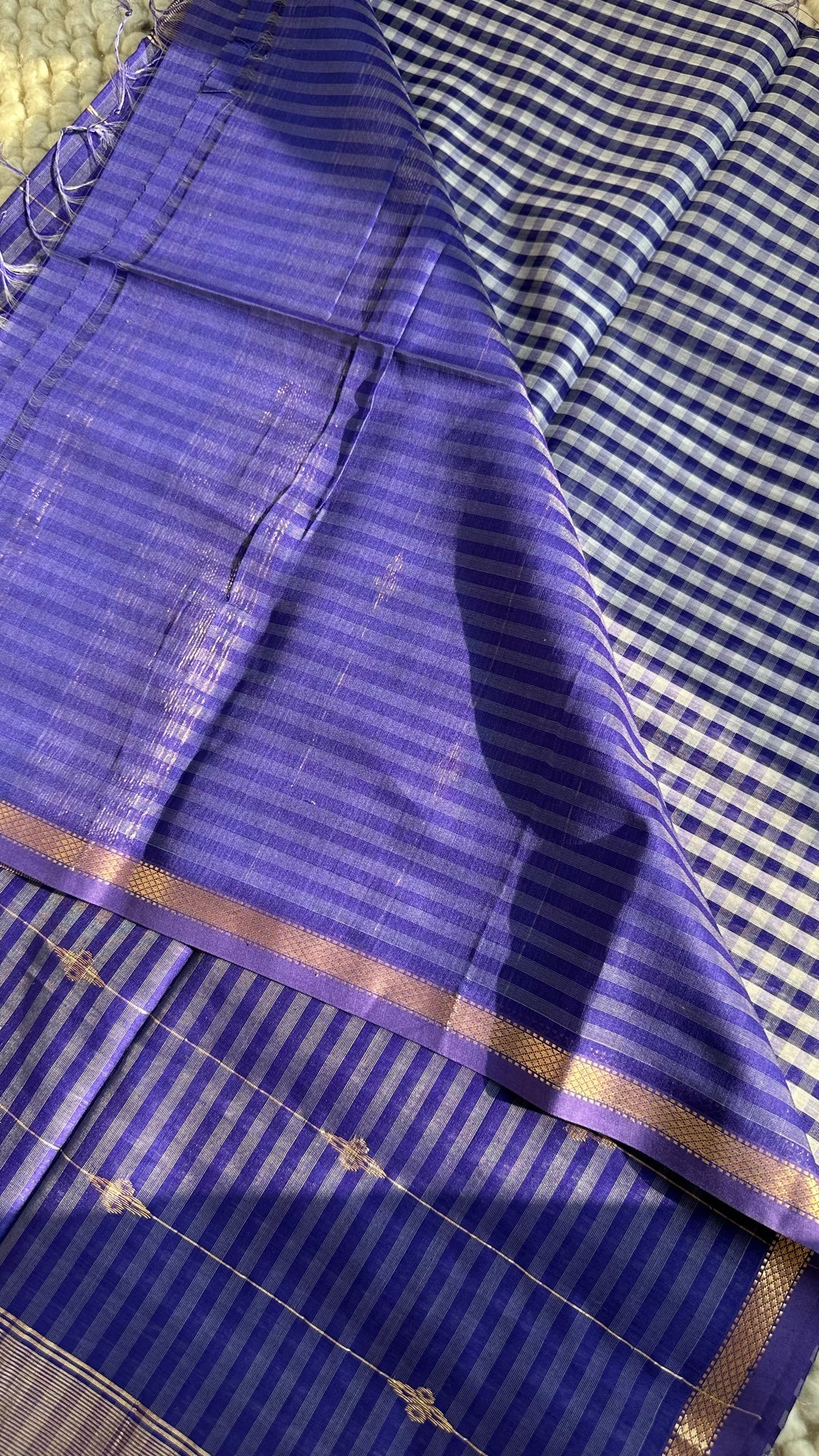 ROYAL PURPLE CHECKS - PREMIUM HANDWOVEN MAHESHWARI SILK BY COTTON SAREE (DISPATCH TIME IS 10-15 DAYS)